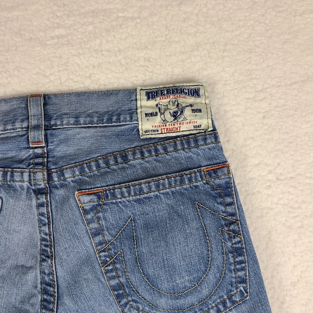 True Religion Jeans Mens 36x33 Blue Straight 100% Cotton‎ Medium Wash Denim